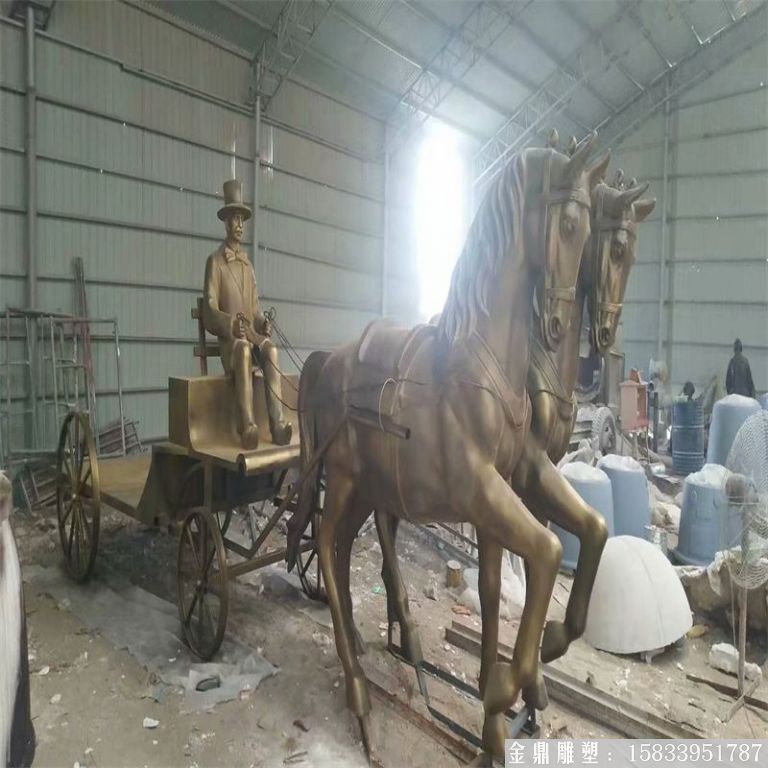 玻璃鋼仿銅馬車雕塑，馬車雕塑定做，啤酒節(jié)馬車雕塑5